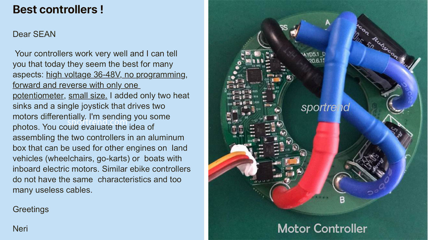 The best motor controller, customer praises our motor controller for boating DIY.